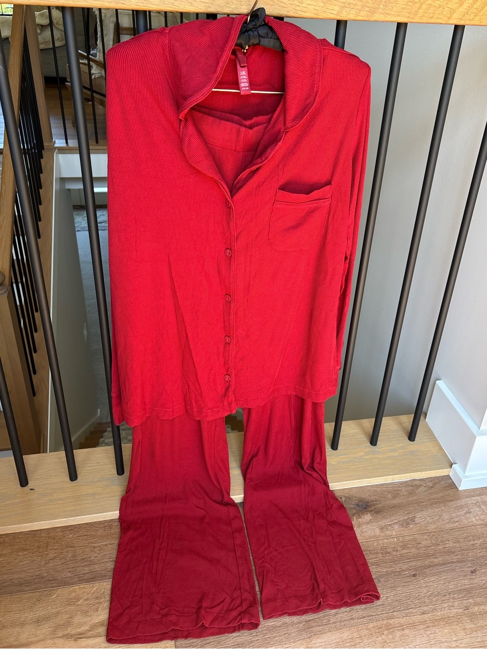 SKIMS Red Soft Lounge Ribbed Pajama Sleep Set - Top and Bottom Included